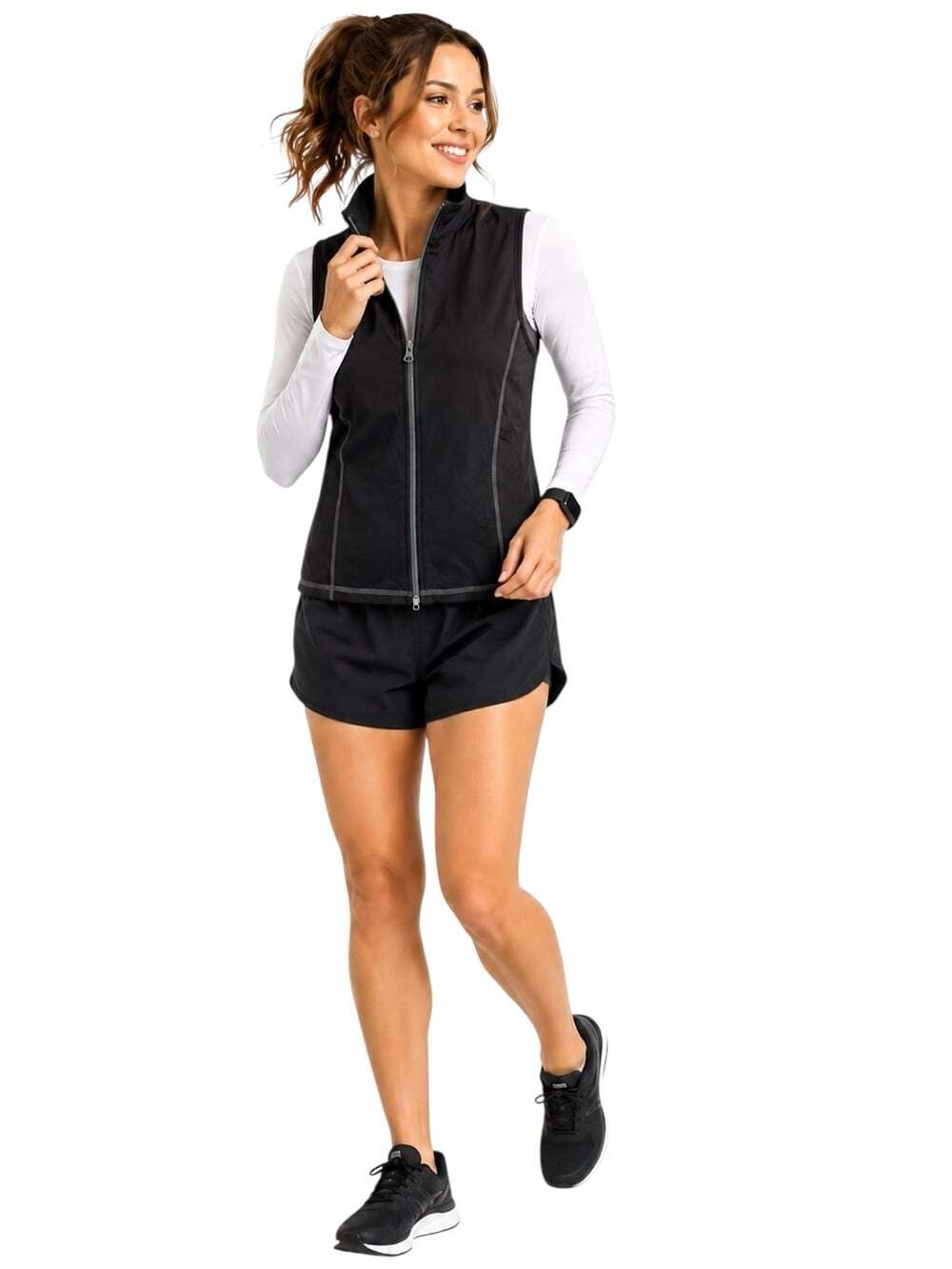 Roots Yoga Black Full Zip Vest Athletic Running Workout Athleisure Layering